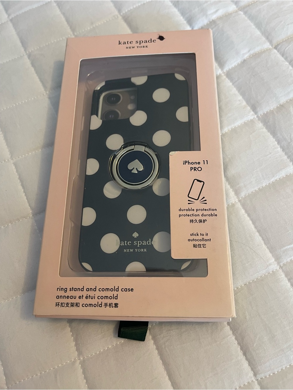 kate spade Navy and White Polka Dot Ring Stand Case for iPhone 11 Pro